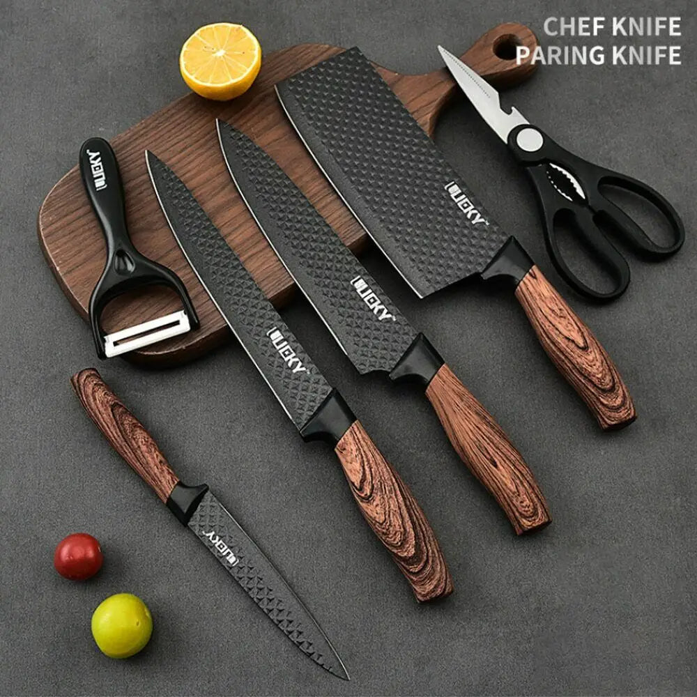 6pcs High Carbon Stainless Steel Knives Handmade Forged Cleaver Chef Butcher Kitchen Knife Wood Handle Chef Knife Cooking Tool