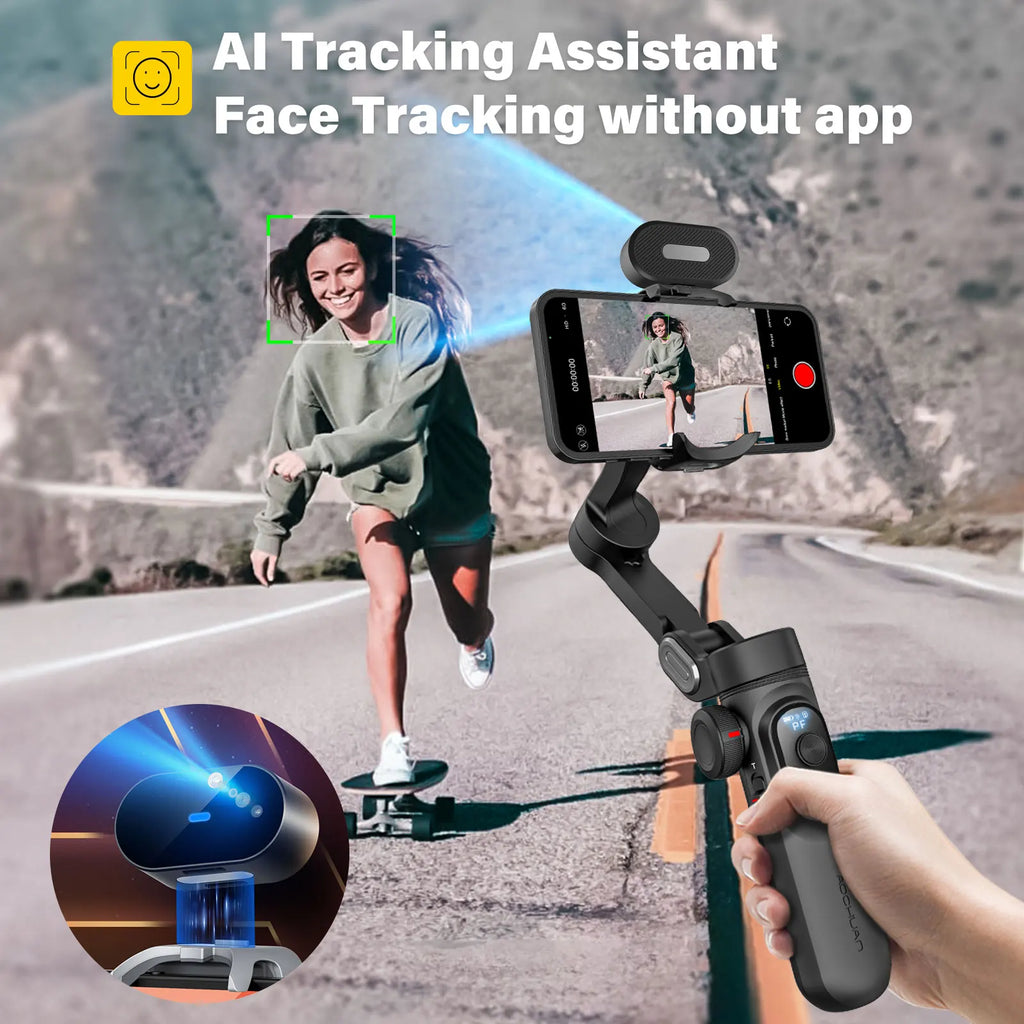 AOCHUAN Smart XPro Ai 3 Axis Smartphone Gimbal Stabilizer For iPhone And Android Smartphone Gimbal No app required to track face