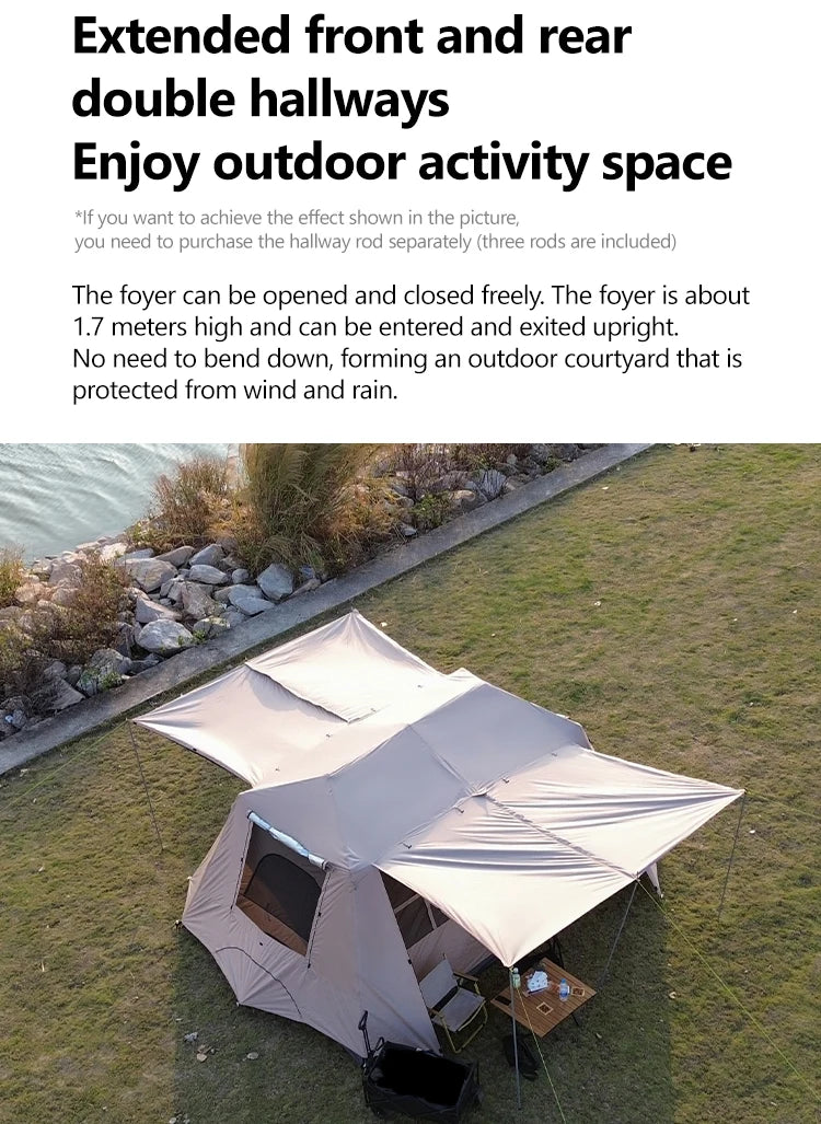 Sonuto Automatic Large Camping Tent 3-8 Person Quick Setup Double Hall Ridge Tent with Canopy for Outdoor Family Adventures