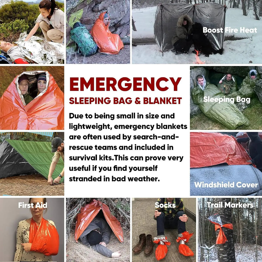 PE Emergency Sleeping Bag Waterproof Portable Survival 120x200cm Sleeping Bag for Outdoor Camping Hiking Adventure