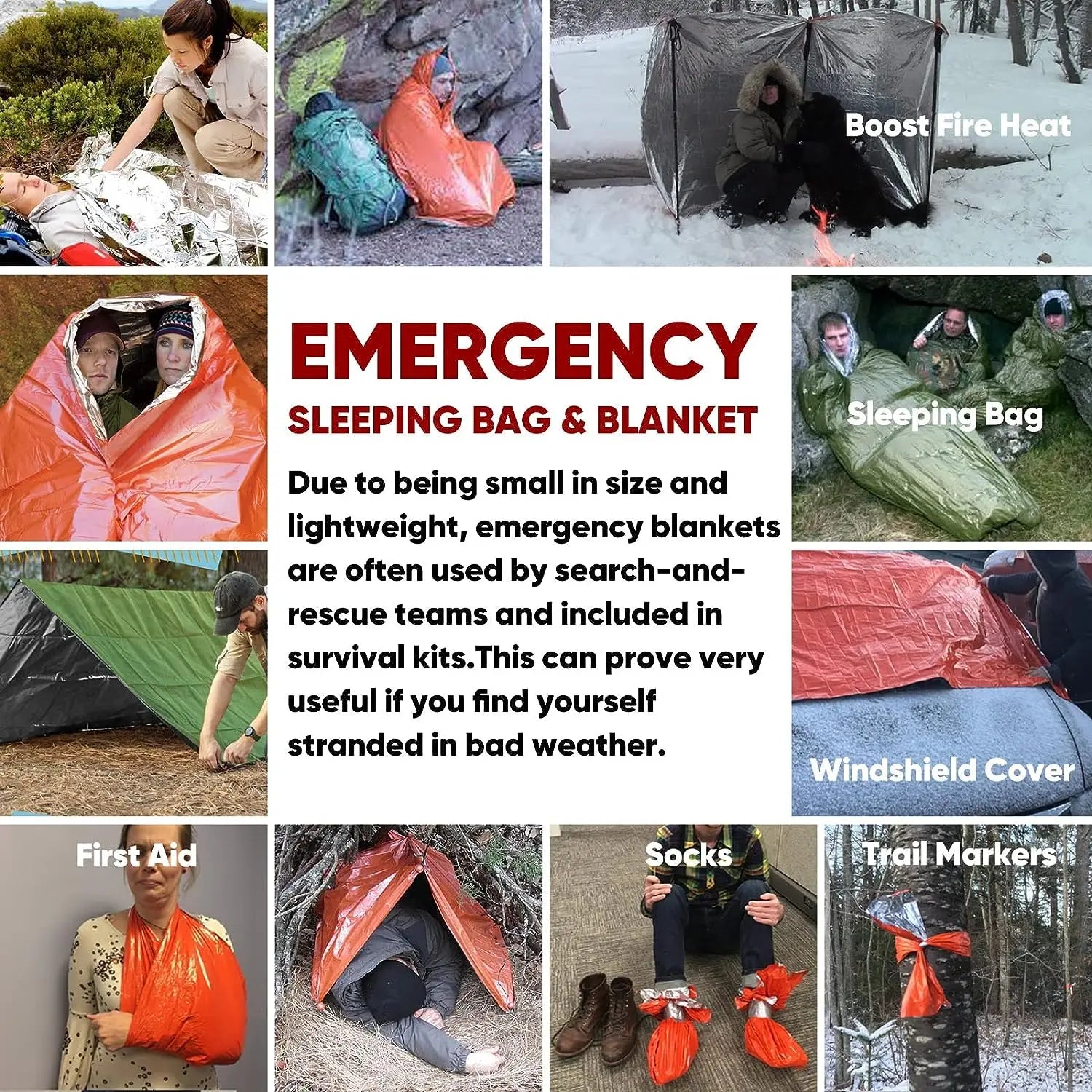 PE Emergency Sleeping Bag Waterproof Portable Survival 120x200cm Sleeping Bag for Outdoor Camping Hiking Adventure