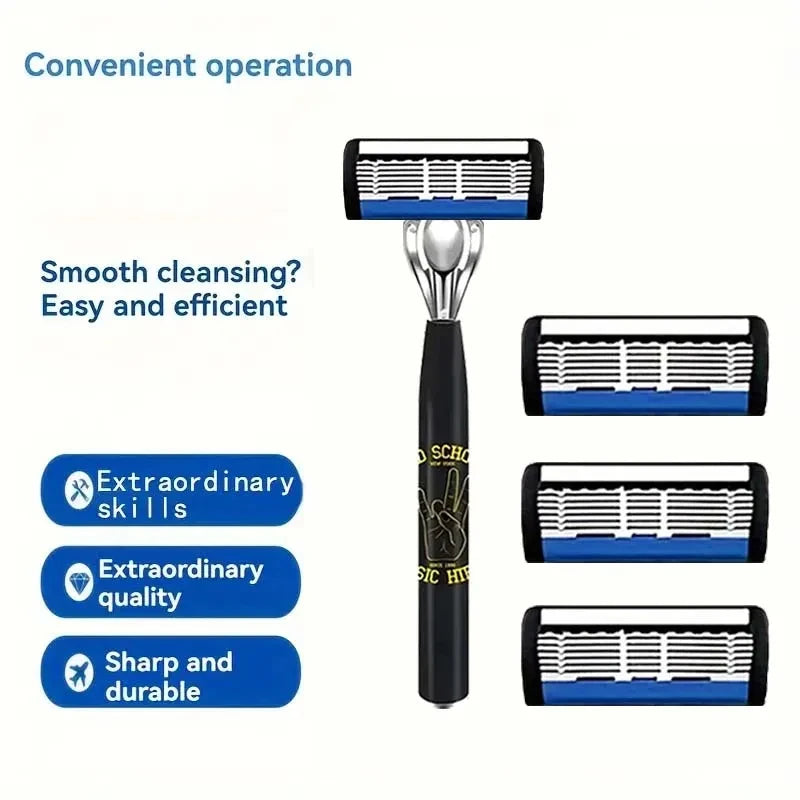 Classic men's shaver, non slip handle, stainless steel blade, economical and practical, 6-layer manual shaver blade