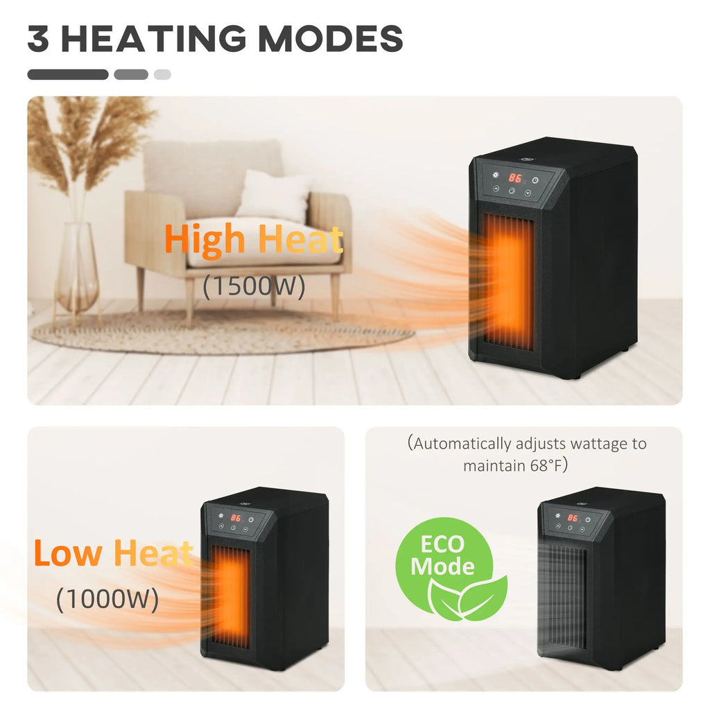 Portable Electric Space Heater 1500W Fast Heating Infrared Quartz Element Thermostat 3 Modes Remote 12h Timer