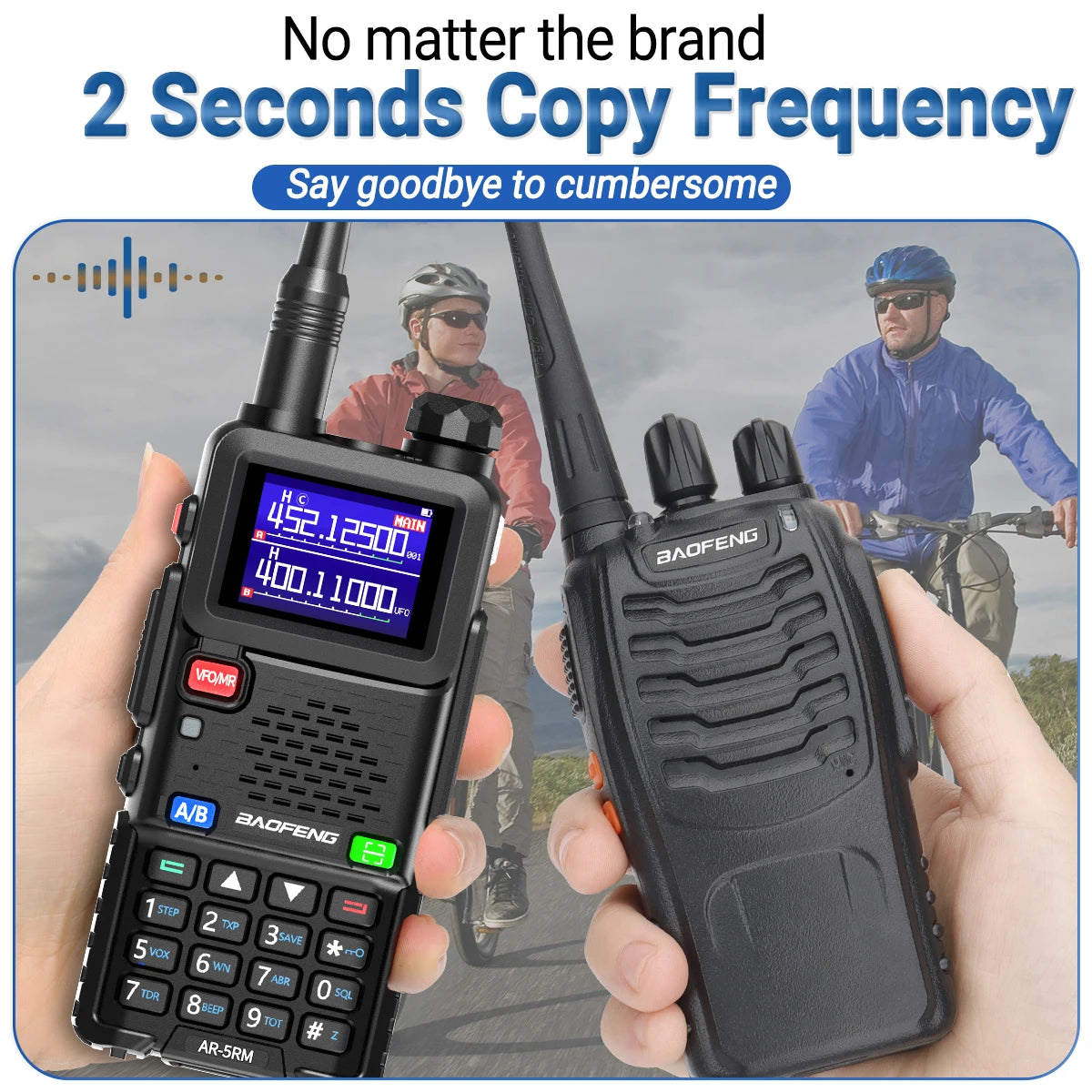 2PCS BAOFENG AR-5RM Multi Band Walkie Talkie 10W Wireless Copy Frequency Type-C Charger 999CH NOAA For UV-5R UV-5RH Ham Radio