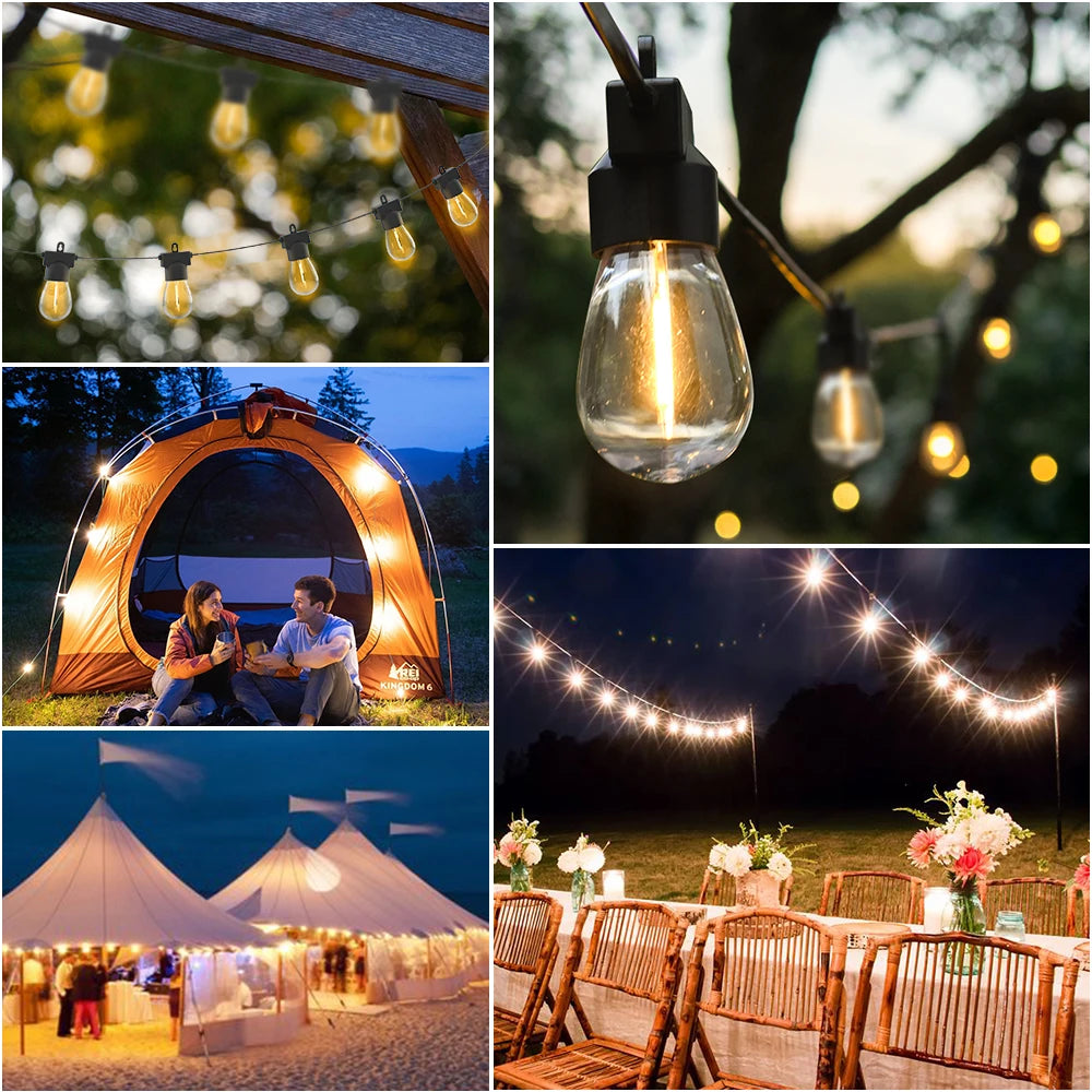 15M LED String Light Shatterproof Led Festoon Garland Retro Patio Light Outdoor Light Decoration For Garden Wedding Holiday