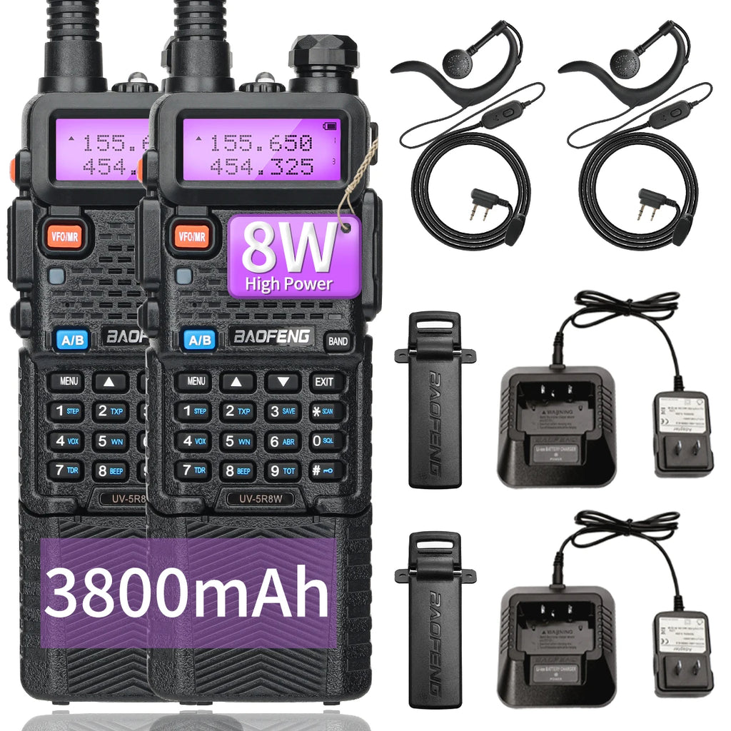 1/2PCS BaoFeng UV-5R 8W Tri-Power Walkie Talkie High Power Dual Band Long Range 128 CH Portable Handheld UV 5R Ham Two Way Radio