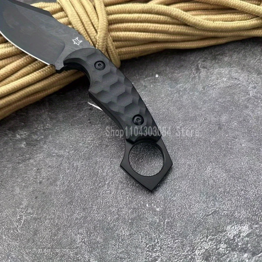 Outdoor Professional Hunting Knife with Sheath Finger-ring Handle Ergonomic Grip for Polar Survival Combat Self-defense Hunting