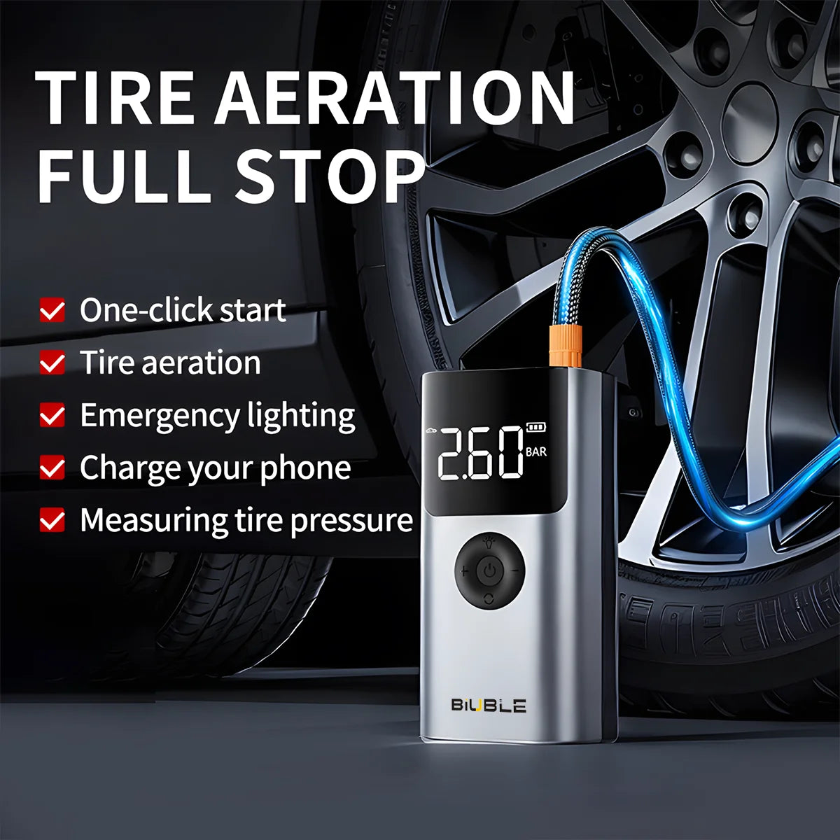 4 In 1 5000A Car Jump Starter 150PSI Air Pump 12V Battery Booster for 8.0L Gasoline and 6.0L Diesel Engines