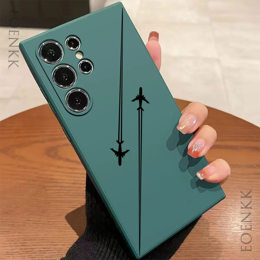 Silica gel Phone Case For Samsung Galaxy S25 S24 Ultra S23 S22 S21 S20 Ultra FE Plus Note 10 20 Lite Airplane Route Desian Cover