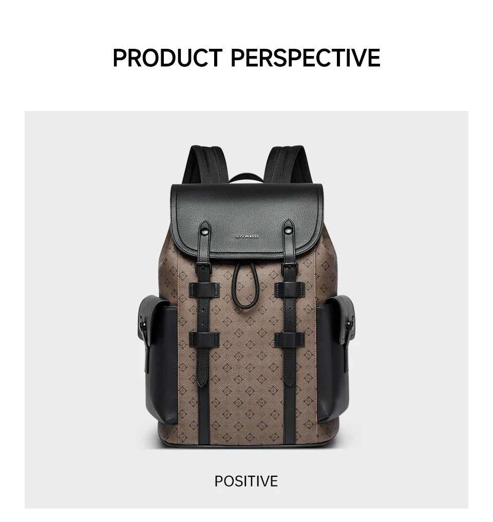 Septwolves Fashion Design Printed Leather Backpack Man Large Flip Cover Business Print Travel Laptop Bags Big Monogram Bagpack