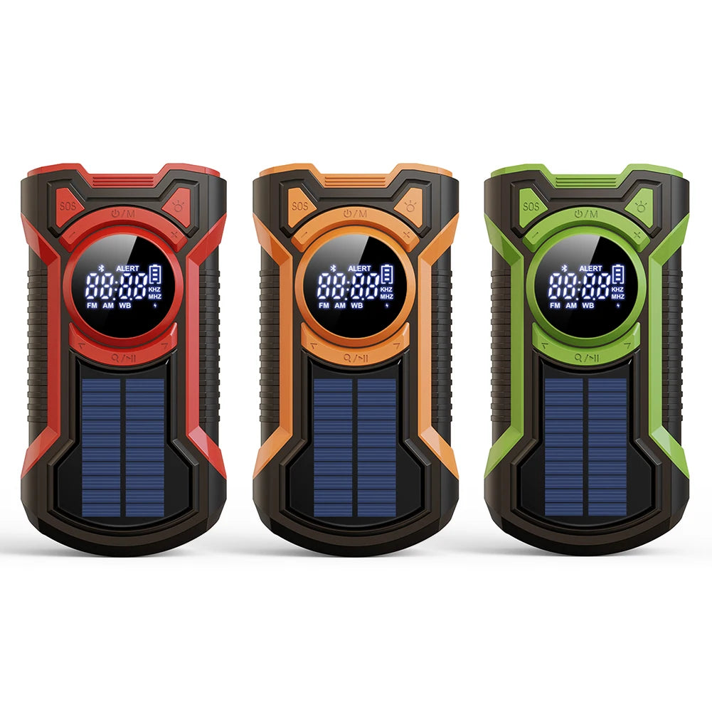 Solar Emergency Weather Radio 5000mAh Hand Crank AM/FM/NOAA Portable Emergency Radio Bluetooth5.3 SOS Alarm for Outdoor Survival