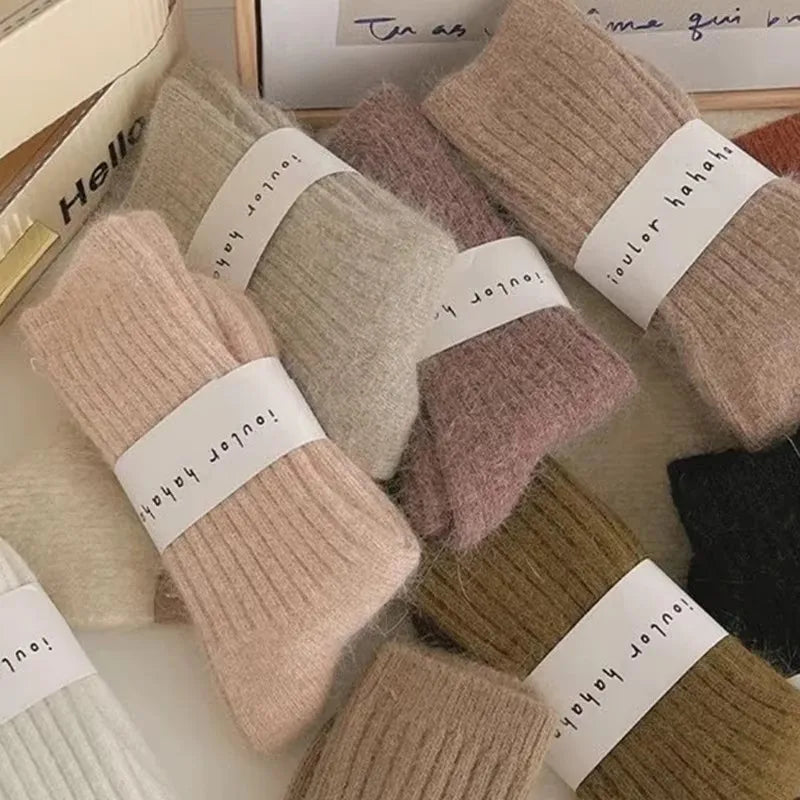 Winter Thick Warm Women's Cashmere Wool Socks Japanese Harajuku Style Solid Color Long Thermal Fashion Sox for Ladies
