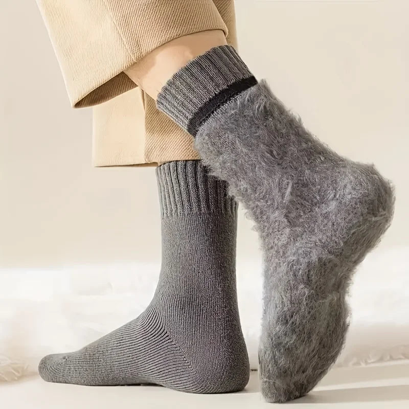 Men's Winter Velvet Snow Socks, 3-Pairs. Plush, warm & knitted for US 9-11. Perfect outdoor/work gift!