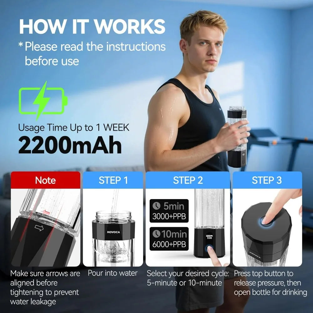 Upgrade Hydrogen Water Bottle 6400PPB Generator SPE PEM Tech 7OZ Portable Health Gift