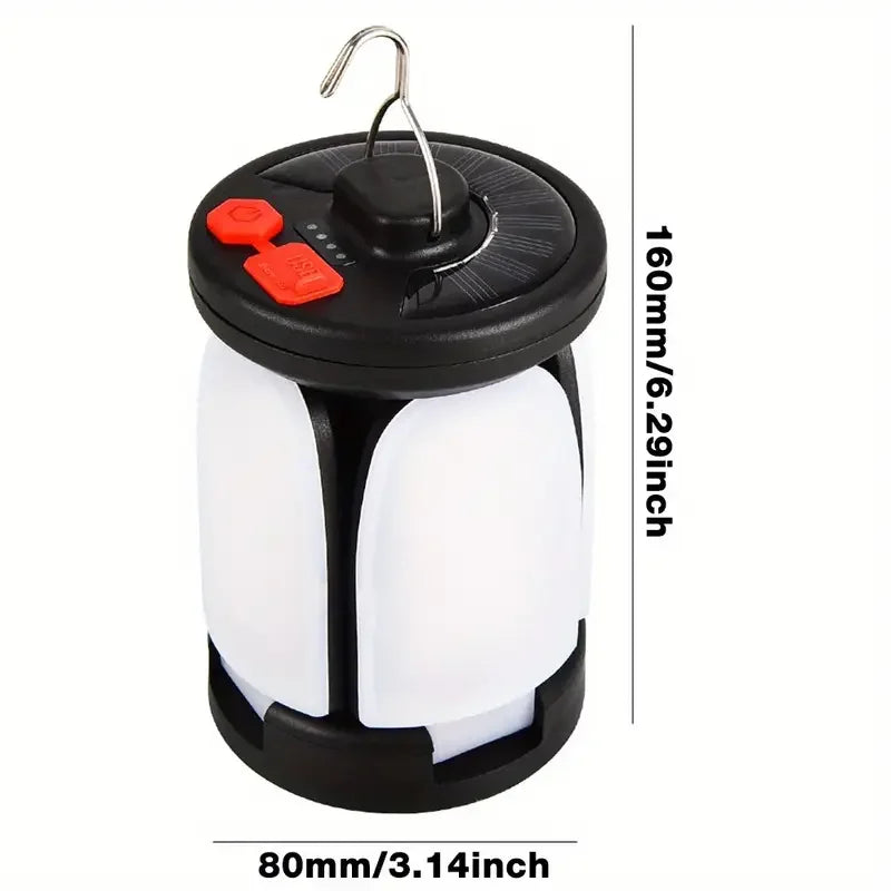 Solar Rechargeable LED Camping Lamp 4 Leaf Foldable Tent Lamp Warm Fire Atmosphere Lamp Outdoor Emergency Lighting Torch Lantern