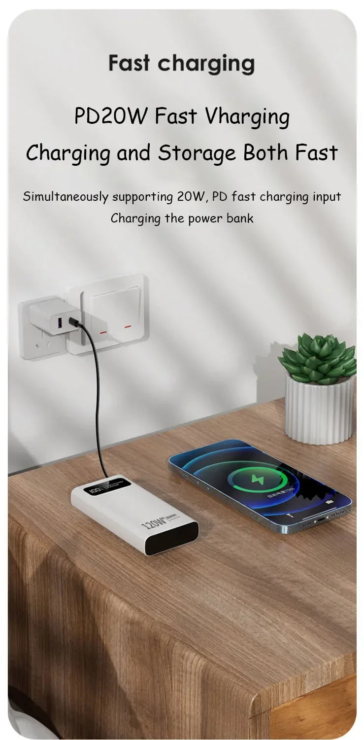 VIVO 120W Power Bank Super Fast Charging 200000mAh Large Capacity Portable External Battery For Mobile Power Bank For IPhone