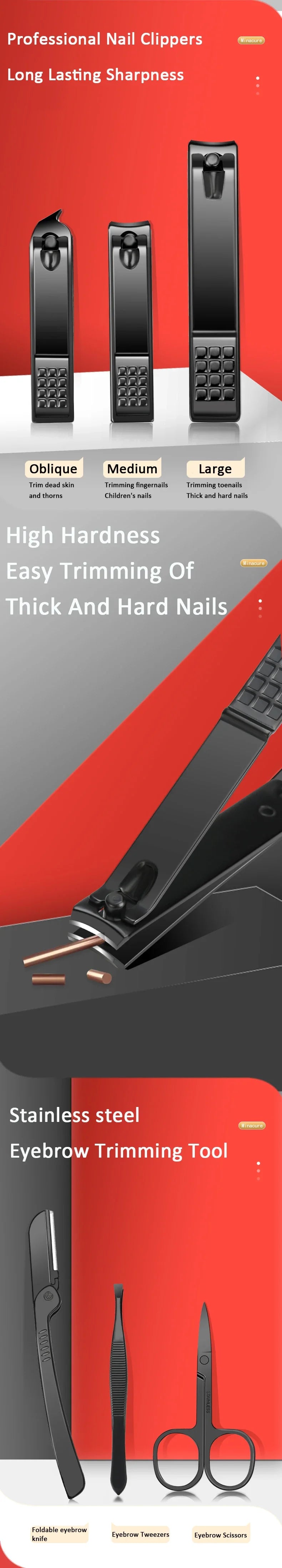 7/12/18/20/24PCS Set Professional Manicure Set Kits Stainless Steel Fingernail Toenail Clippers Set with Leather Portable Case