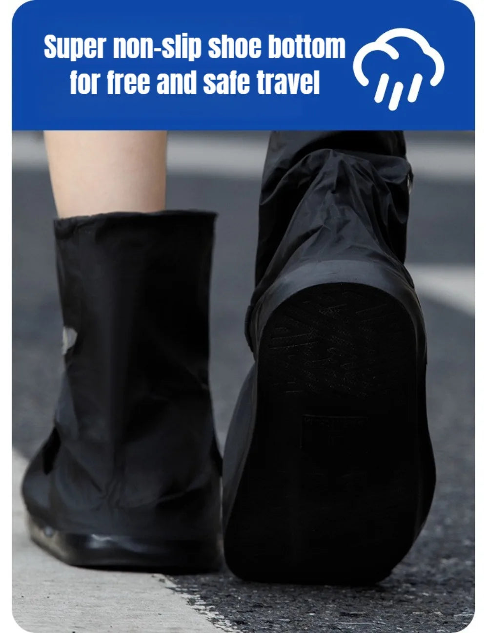 1Pair High Top Waterproof Shoe Covers Black Anti-Slip Reusable for Motorcycle Cycling Bike Men Women Overshoes PVC Protectors