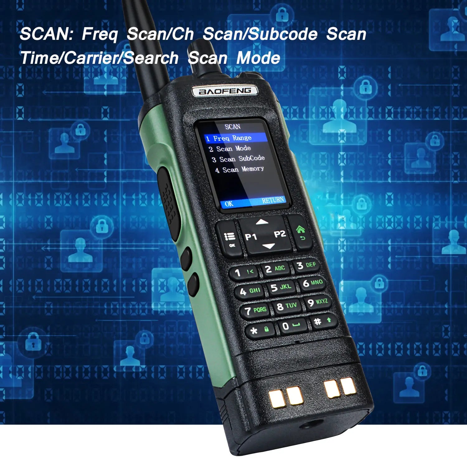 Walkie Talkie Baofeng UV-32 Air Band 10W GPS Amateur FM Two Way Radio with 2.0" HD Screen and 2200mah USB-C Charging Battery