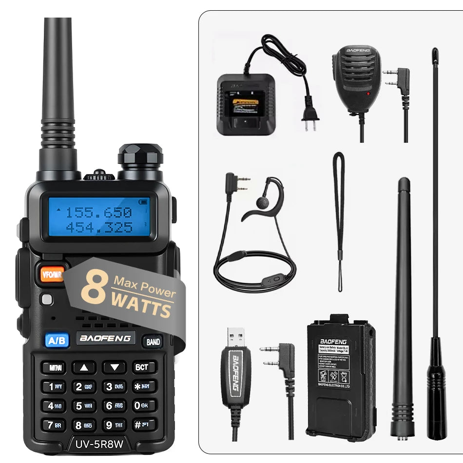 1/2PCS BaoFeng UV-5R 8W Tri-Power Walkie Talkie High Power Dual Band Long Range 128 CH Portable Handheld UV 5R Ham Two Way Radio