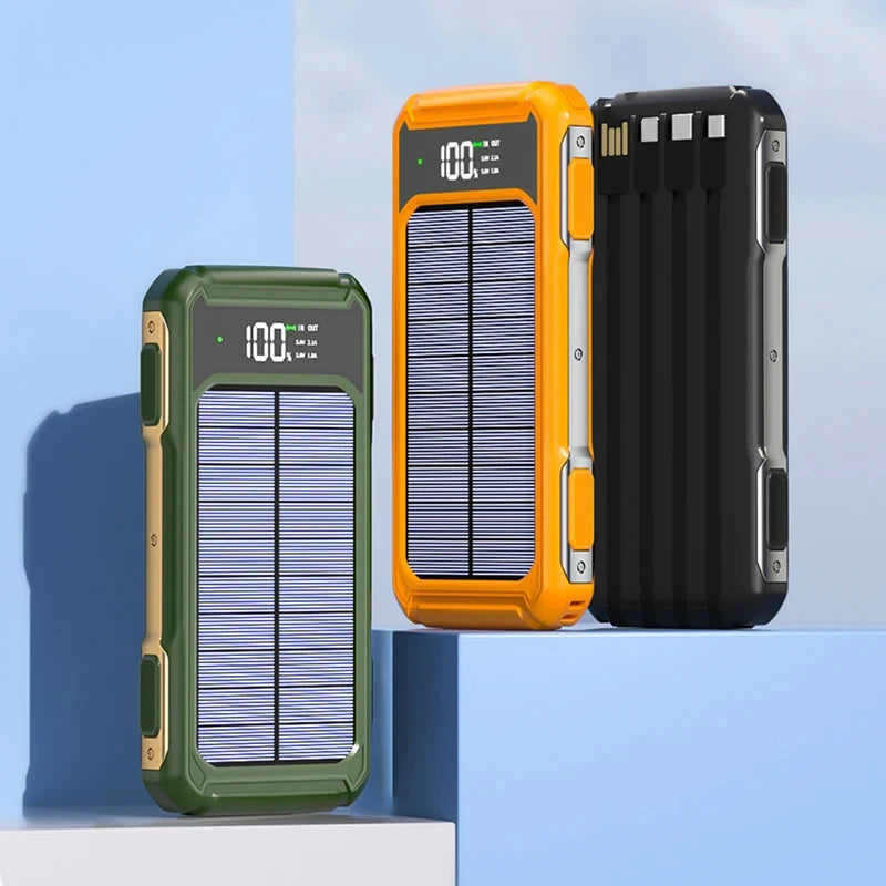 80000mAh Large Capacity Portable Outdoor Solar Mobile Power 4 in 1 Built in Cables LED Digital Display For iPhone Samsung Xiaomi