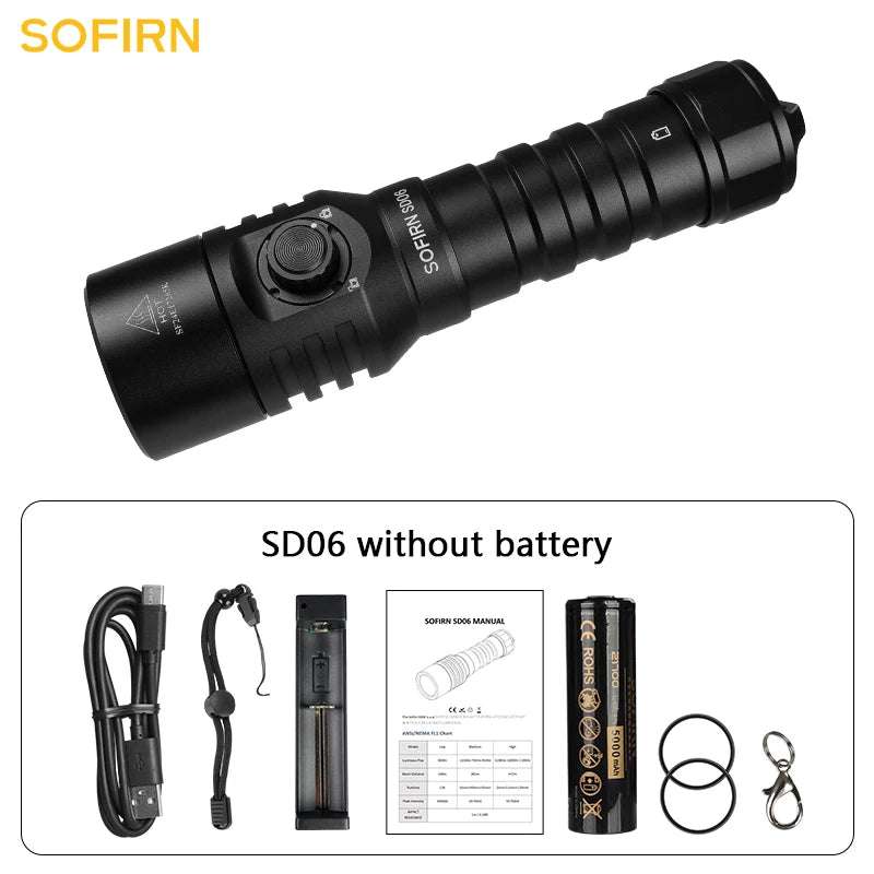 Sofirn SD06 Diving Flashlight SFT70 3200lm Rechargeable Underwater Deep Scuba Torch Dive LED Light Powerful 21700 Under 100M