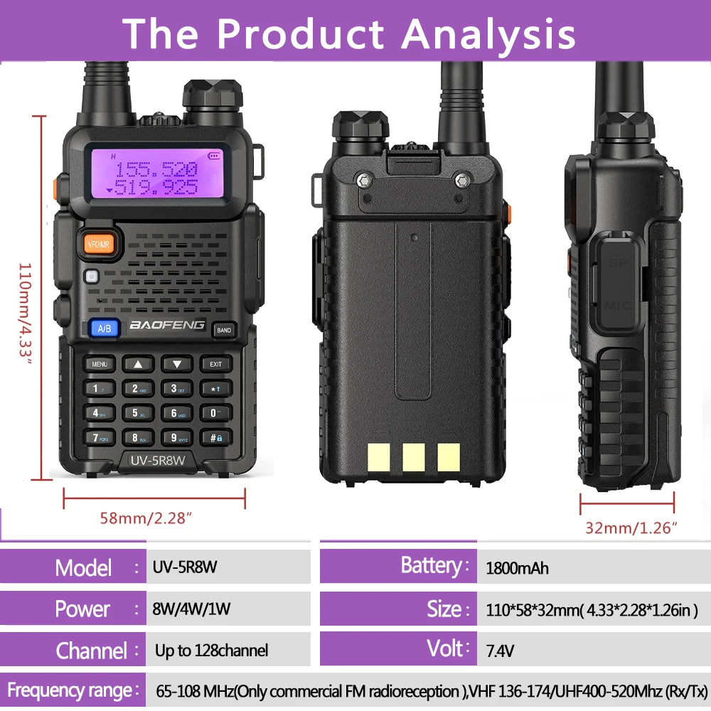 1/2PCS Baofeng UV 5R 5W 8W Walkie Talkie Ham CB Radio Long Range Dual Band VHF UHF FM Transceiver Two Way Radio UV5R K5 Plus