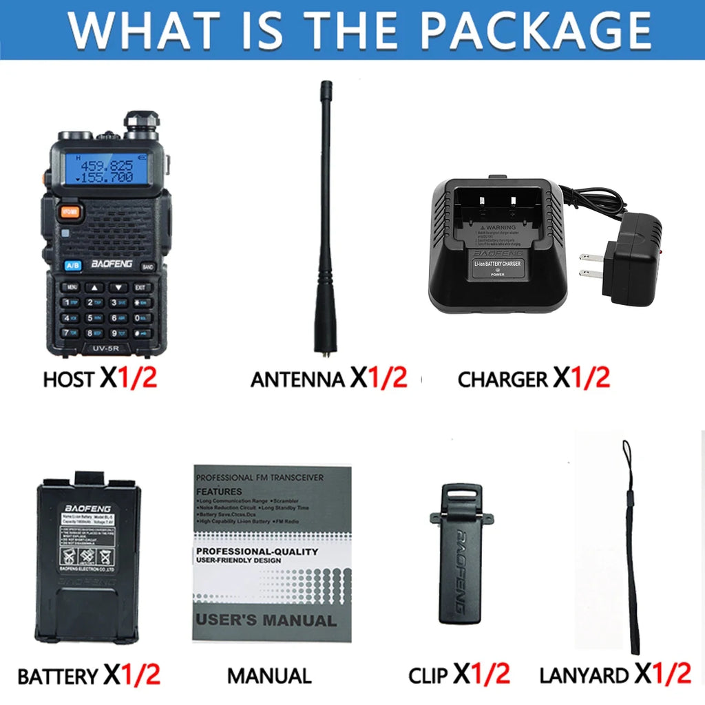 1/2PCS Baofeng UV 5R 5W 8W Walkie Talkie Ham CB Radio Long Range Dual Band VHF UHF FM Transceiver Two Way Radio UV5R K5 Plus