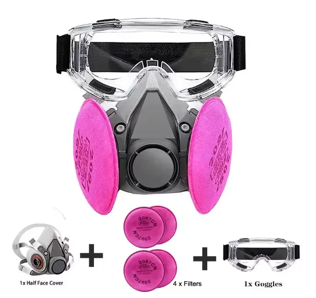 Dustproof 6200 Respirator Gas Mask Half Face with 2097 Filter Goggles Sets for Epoxy Dust Paint Organic Vapor Welding Grinding