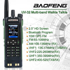 Walkie Talkie Baofeng UV-32 Air Band 10W GPS Amateur FM Two Way Radio with 2.0" HD Screen and 2200mah USB-C Charging Battery