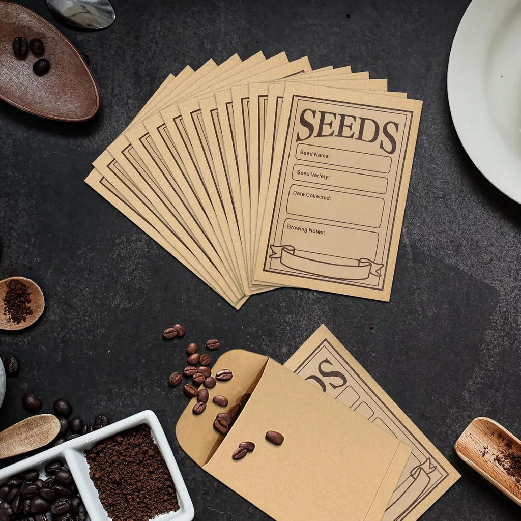 100/200PCS Brown kraft Paper Seed Packets Self-adhesive Storage Seed Coin Bags Envelopes for Plant Flower Vegetable Collection