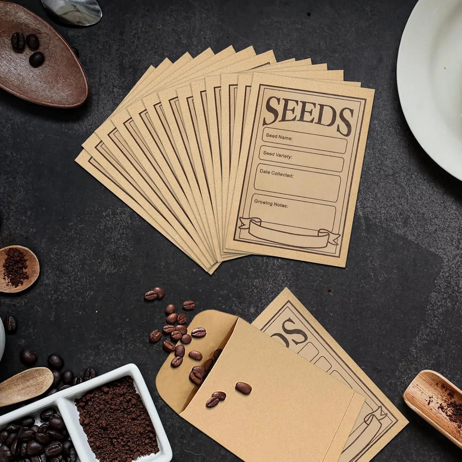 100/200PCS Brown kraft Paper Seed Packets Self-adhesive Storage Seed Coin Bags Envelopes for Plant Flower Vegetable Collection