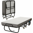 Folding Bed with Mattress for Adults, Portable Cot-Size Rollaway Bed, Metal Frame Foldable Guest Bed with Memory Foam Mattress