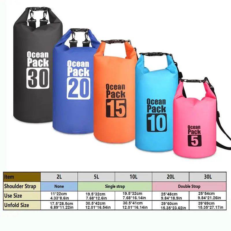Outdoor PVC Waterproof Dry  Bag 5L 10L 20L 30L Outdoor Diving Foldable Storage Man Women Beach Swimming BaRafting Ocean Bag