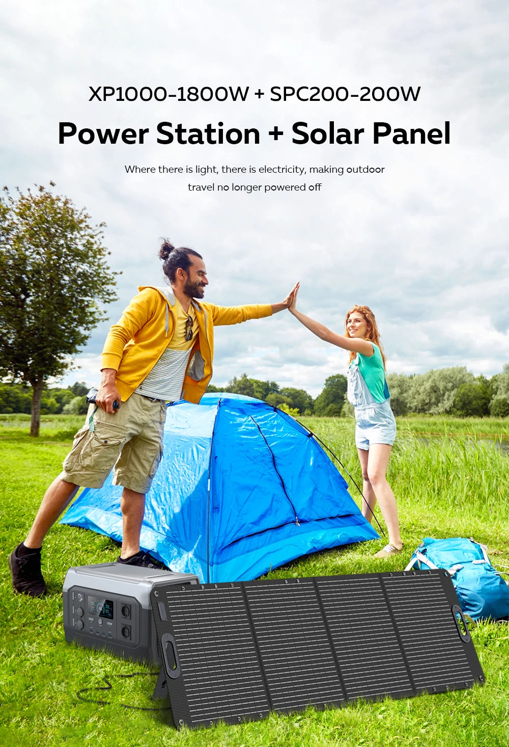 Ctolity generador de energía portatil XP1000 1800W Portable Power Station, 200W Solar Panel Opitional, Foldable Solar Generator
