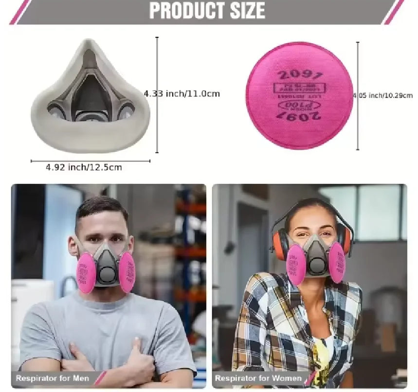 Dustproof 6200 Respirator Gas Mask Half Face with 2097 Filter Goggles Sets for Epoxy Dust Paint Organic Vapor Welding Grinding