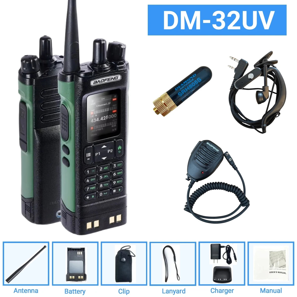 DMR GPS 10W DM-32UV BAOFENG DM32 Walkie Talkie Multi Band TDMR Dual Time Slot Wireless Copy Frequency Type-C AM/FM Two Way Radio