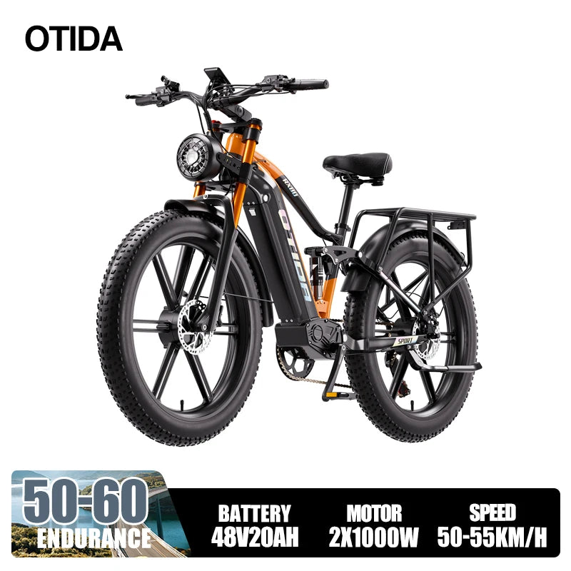 OTIDA NEW RX80 2000W 32MPH Dual Motors Electric Bicycle 48V20AH Lithium Battery 26 Inch 4.0 Fatbike Electric Bike For Adults