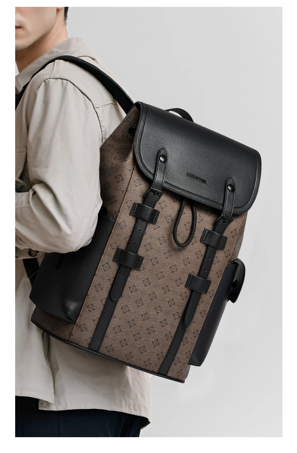 Septwolves Fashion Design Printed Leather Backpack Man Large Flip Cover Business Print Travel Laptop Bags Big Monogram Bagpack