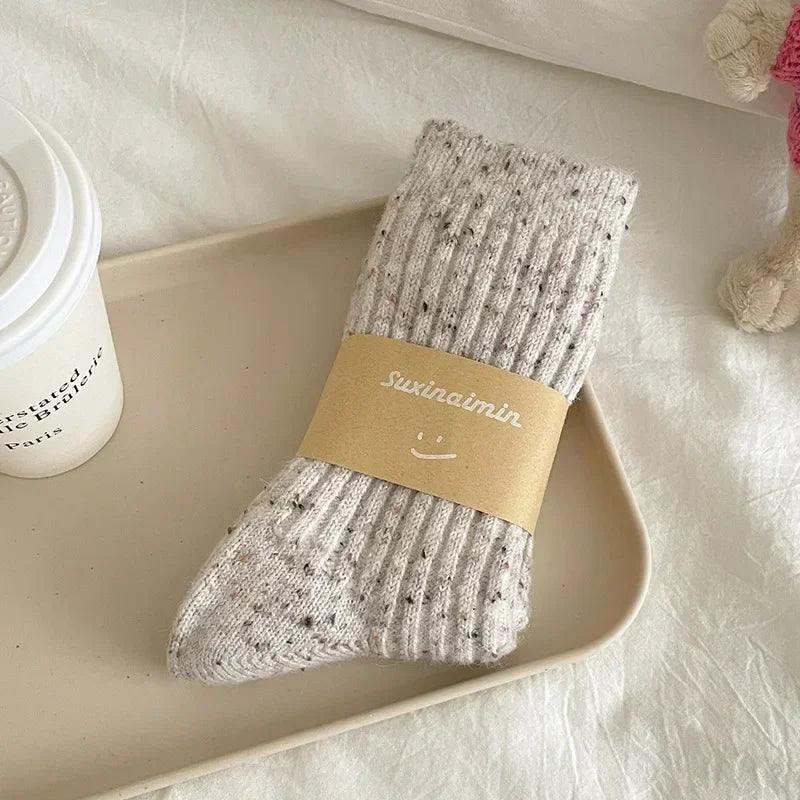 Winter Women Socks Wool Cashmere Thick Warm Long Socks Japanese Fashion Solid Color Thermal Floor Sleeping Socks Christmas Gifts