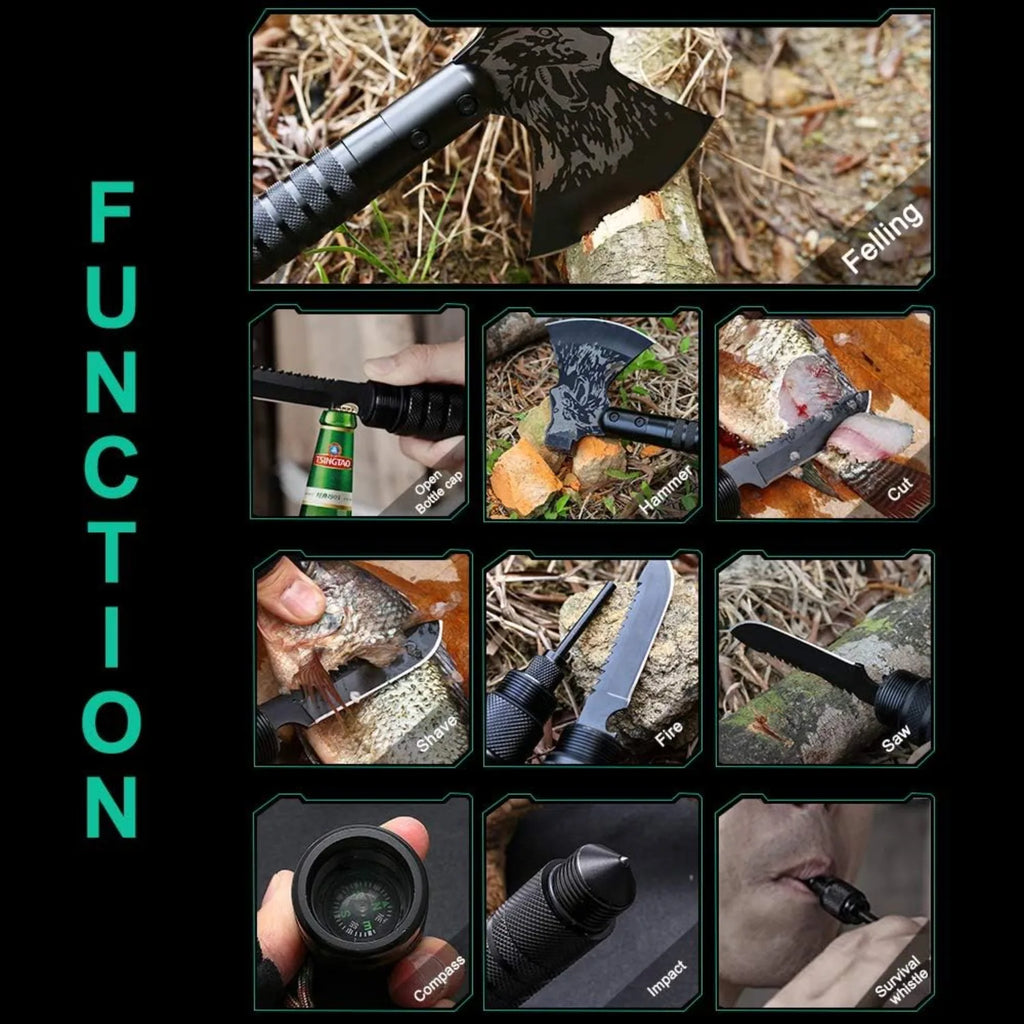 Tactical Folding Survival Axe w/Hammer & Nylon Sheath, Multifunctional Camping Hatchet for Hiking/Hunting/Outdoor Survival Gear