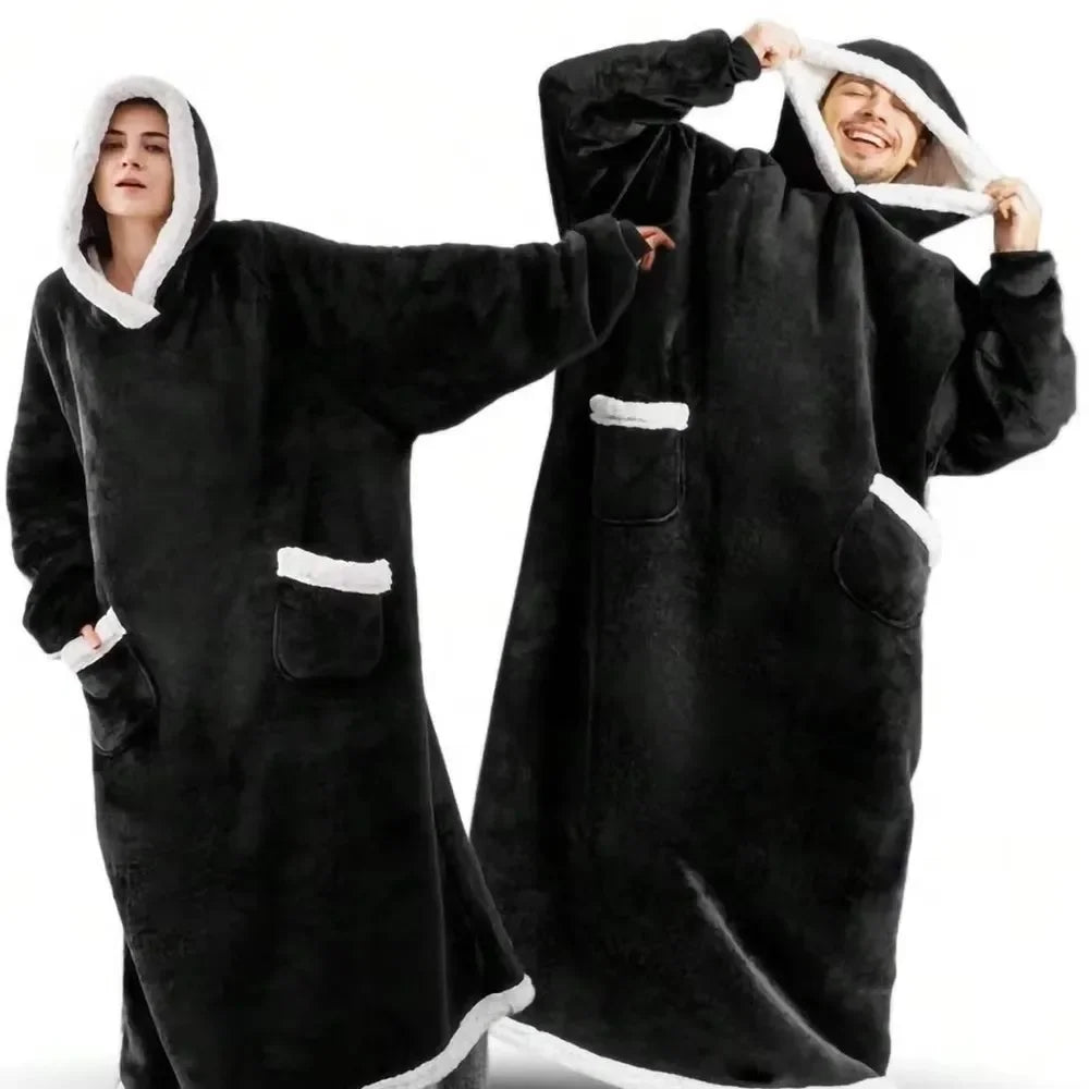 Men's and women's extra long winter hoodies, greedy blankets, pajamas with sleeves, sportswear