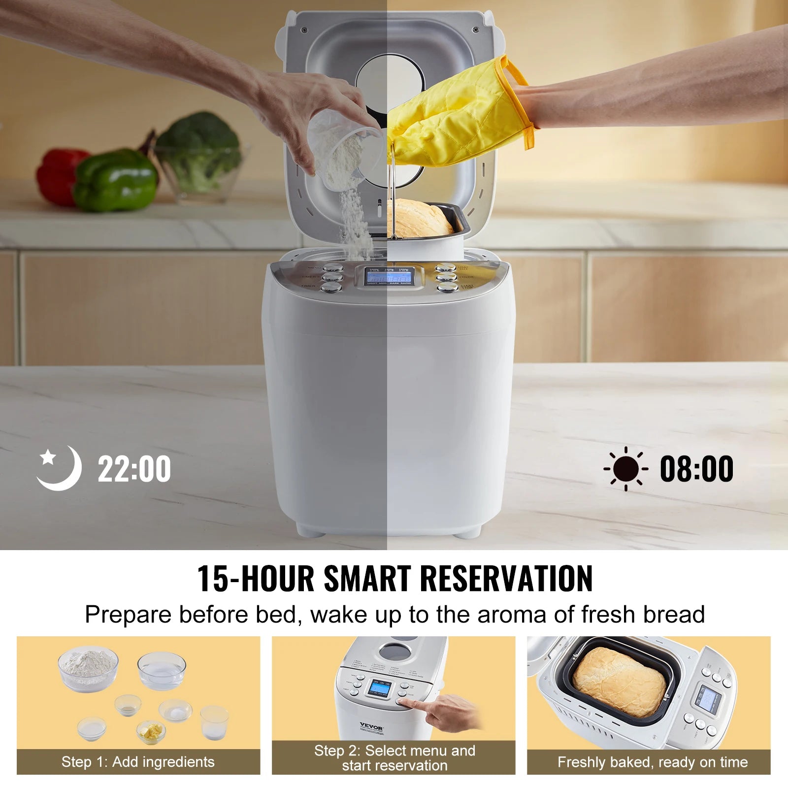 SucceBuy 3 LB Bread Maker 15-in-1 Dough Machine Nonstick Ceramic Pan Automatic Bread maker with Gluten Free Setting