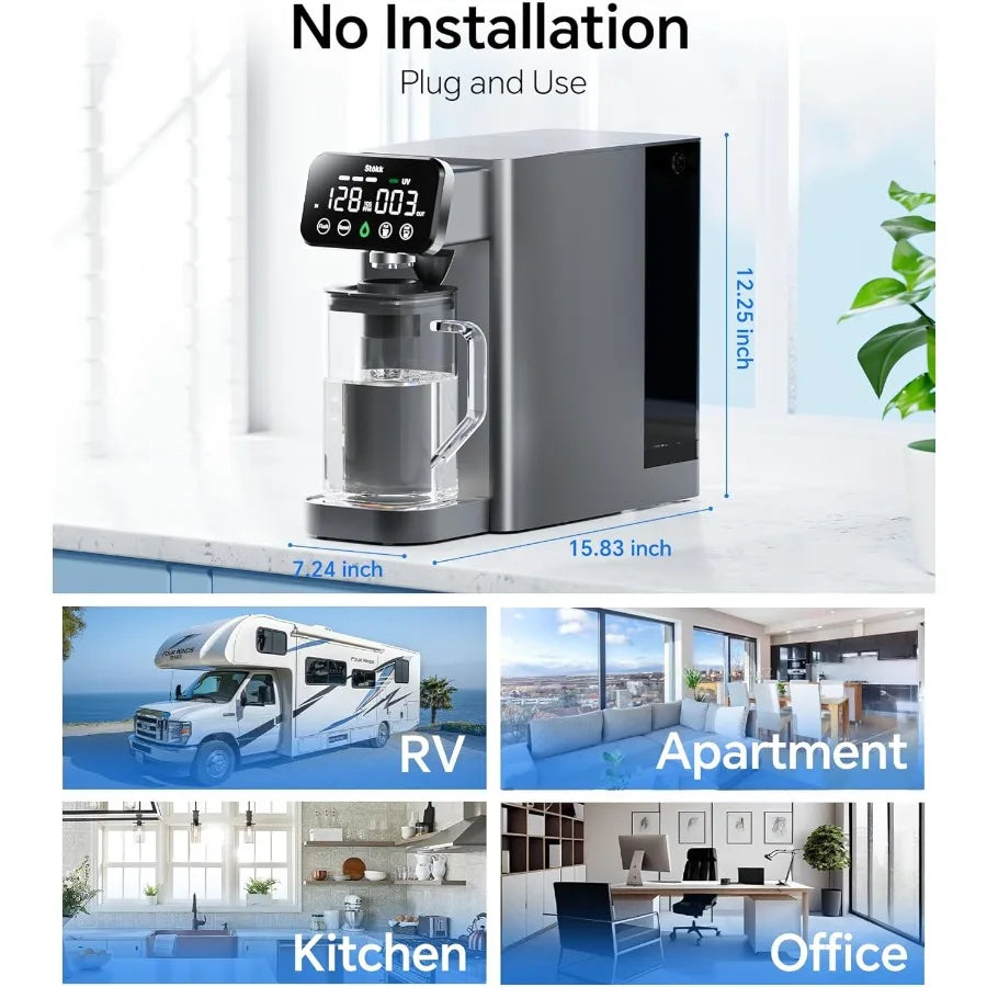 T1 Lite UV Reverse Osmosis Water Filter Countertop 6-Stage RO System with Carafe Alkaline Boost Gray NSF/ANSI 58372 Reduce TDS