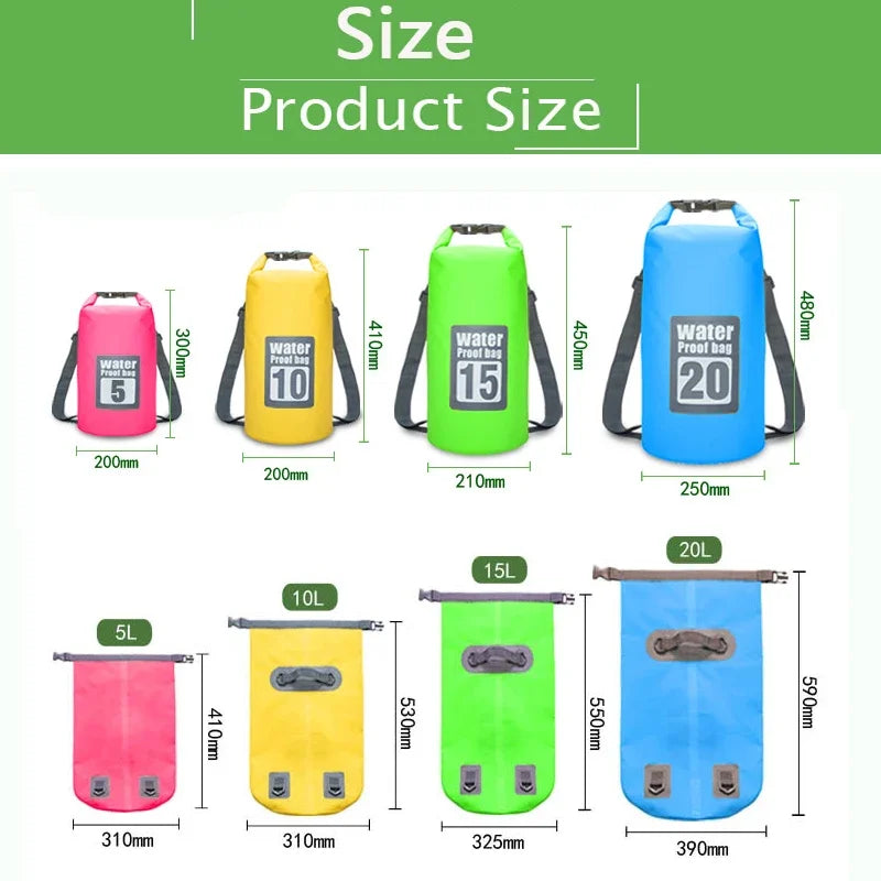 5/10/15/20/30L Waterproof Dry Bags PVC Folating Backpack For Kayaking Boating Swimming Rafting Beach Outdoor Sports Bag
