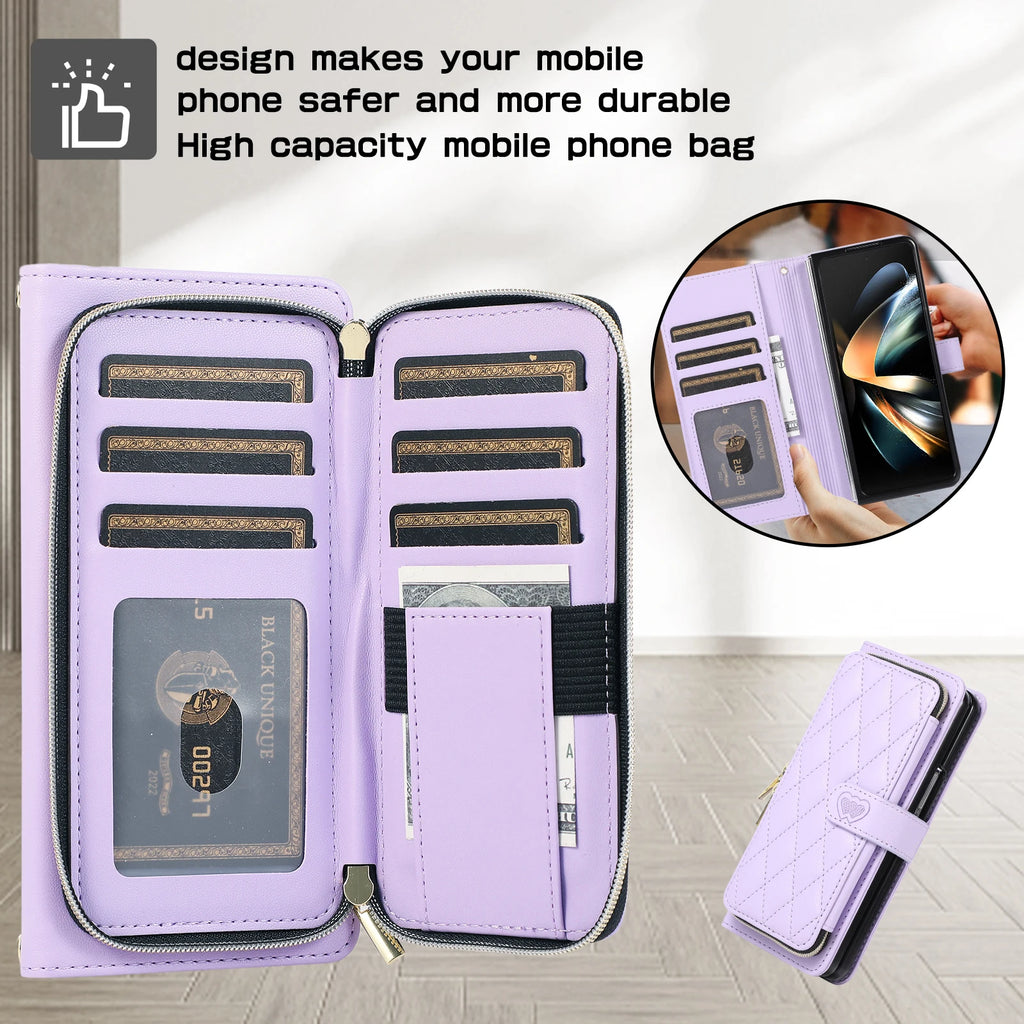 Crossbody Lanyard Leather Phone Case for Samsung Galaxy Z Fold 7 6 5 4 3 Fold5 Fold4 Fold6 5G Wallet with Card Holder Slot Cover