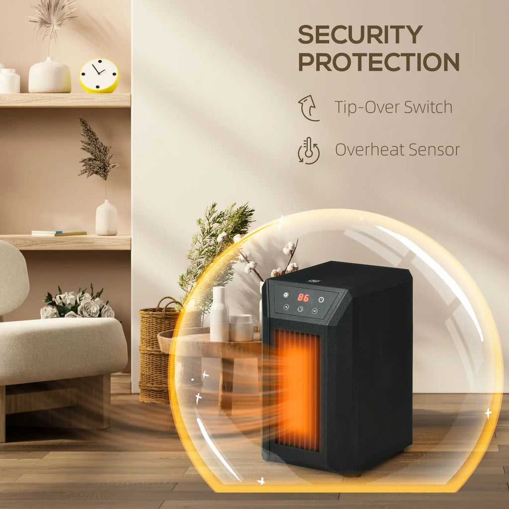 Portable Electric Space Heater 1500W Fast Heating Infrared Quartz Element Thermostat 3 Modes Remote 12h Timer