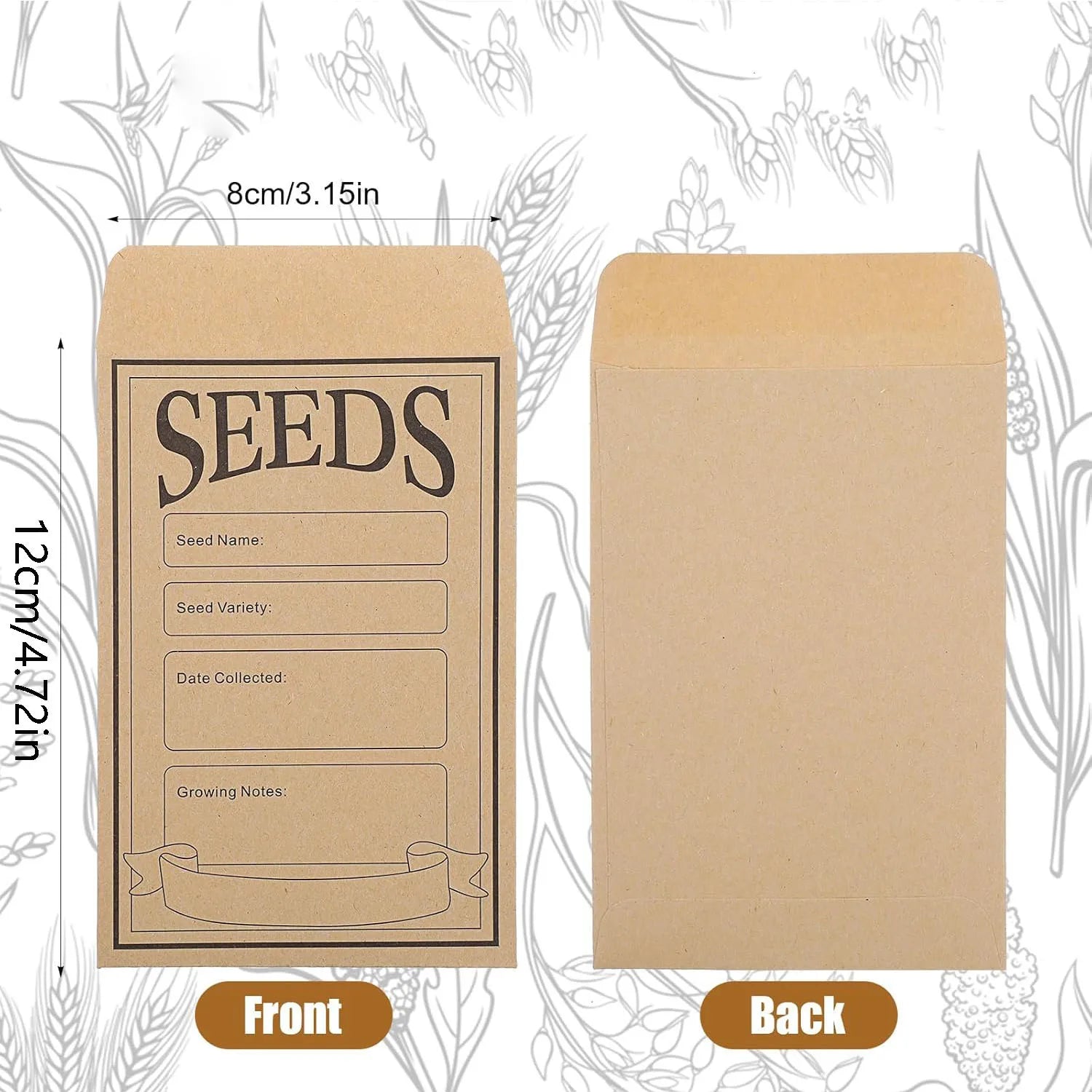 100/200PCS Brown kraft Paper Seed Packets Self-adhesive Storage Seed Coin Bags Envelopes for Plant Flower Vegetable Collection