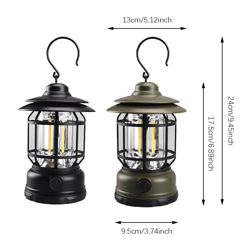 LED Camping Lantern, Handheld Infinite Dimming, Type-C Fast Charging, Rotary Switch & Hook for Home Hiking Fishing Night Walks