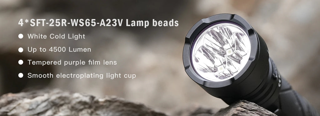 Sofirn SR15 Flashlight 4500LM SFT25R Powerful LED Light 21700 USB C Rechargeable 5V/3A Charge and Discharge Torch